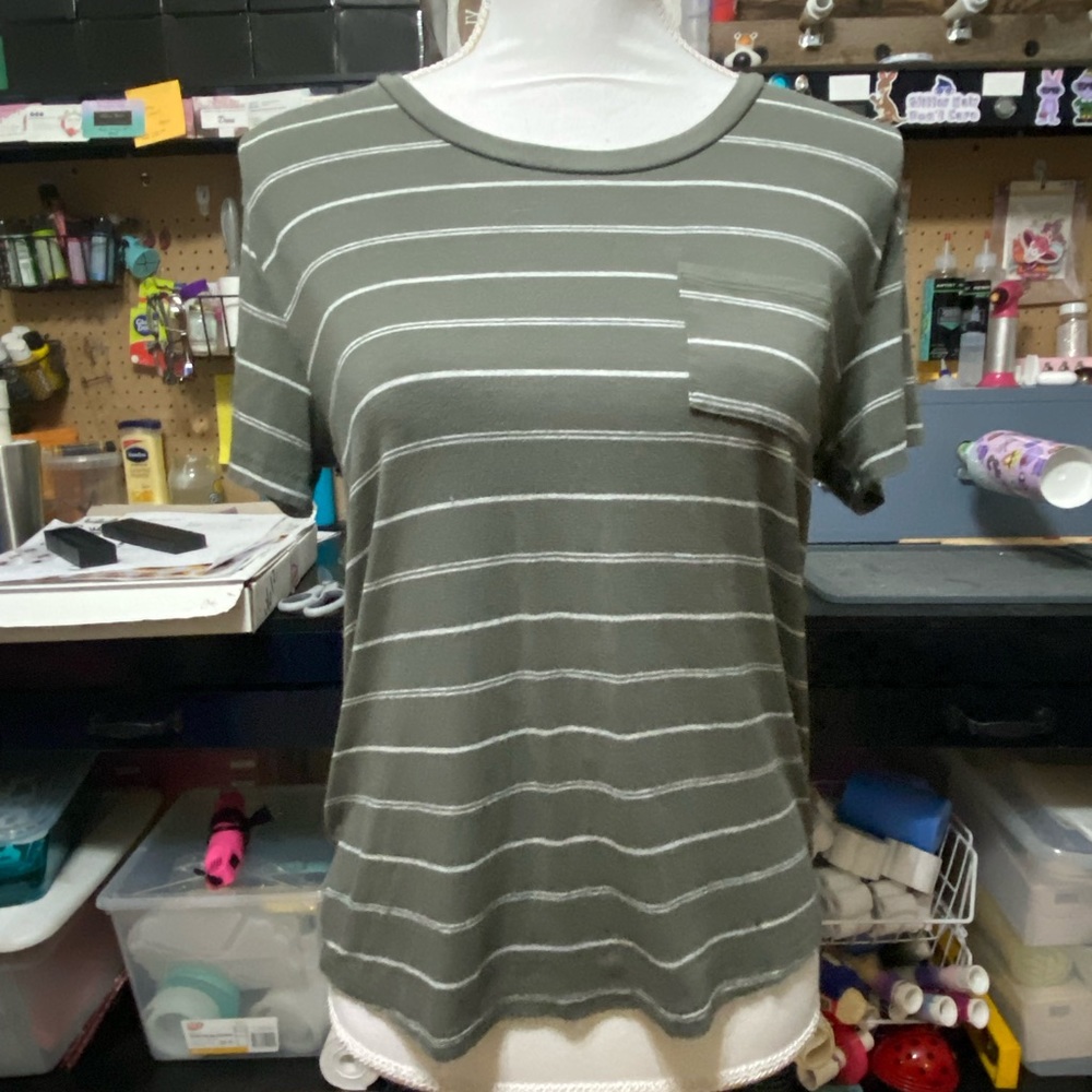 Army green striped top